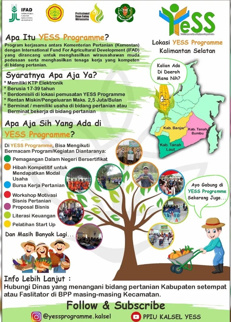 Galeri - Infografis, Yuk Cari Tau Apa itu Yess Programme Kalsel, Kementerian Pertanian,BPPSDMP,YESSkalsel,SMK-PP N Banjarbaru,Petani milenial