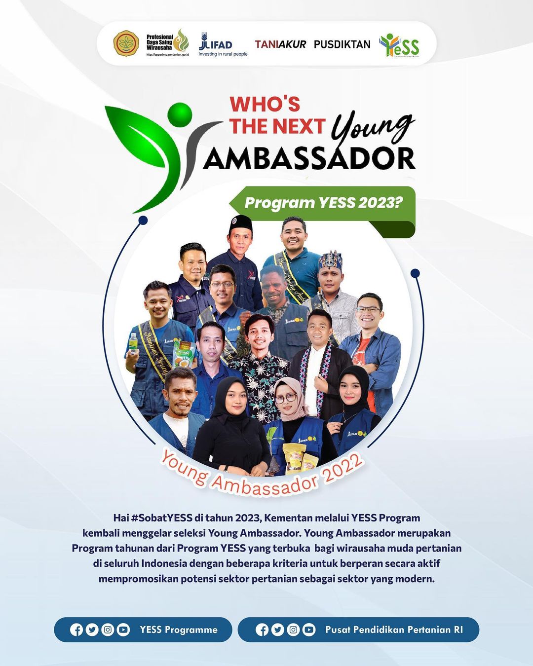 Galeri - Infografis, Who's The Next Young Ambassador Program YESS 2023?, Young Ambassador 2023,BPPSDMP,Pusdiktan,Kementan,2023